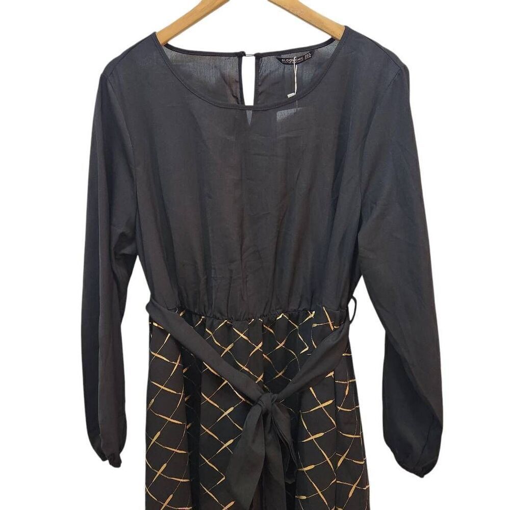 Bloomchic made for curves black dress with metallic gold design belted XL 14-16‎ - Picture 2 of 11